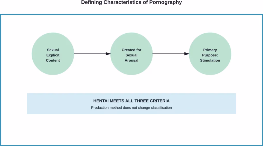 Three core criteria that define pornography, all of which apply to hentai regardless of animated format