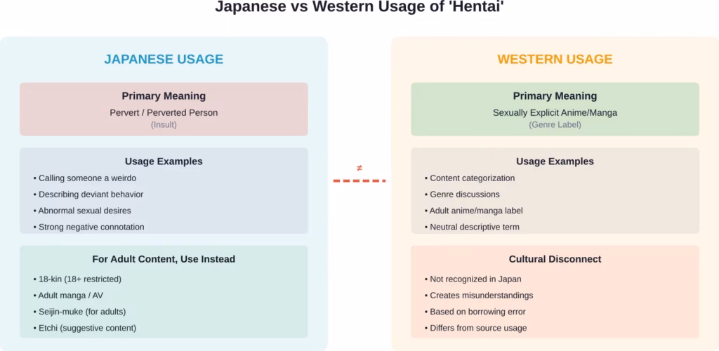 Comparison showing the stark difference between how Japanese speakers and Western speakers use the word 'hentai'