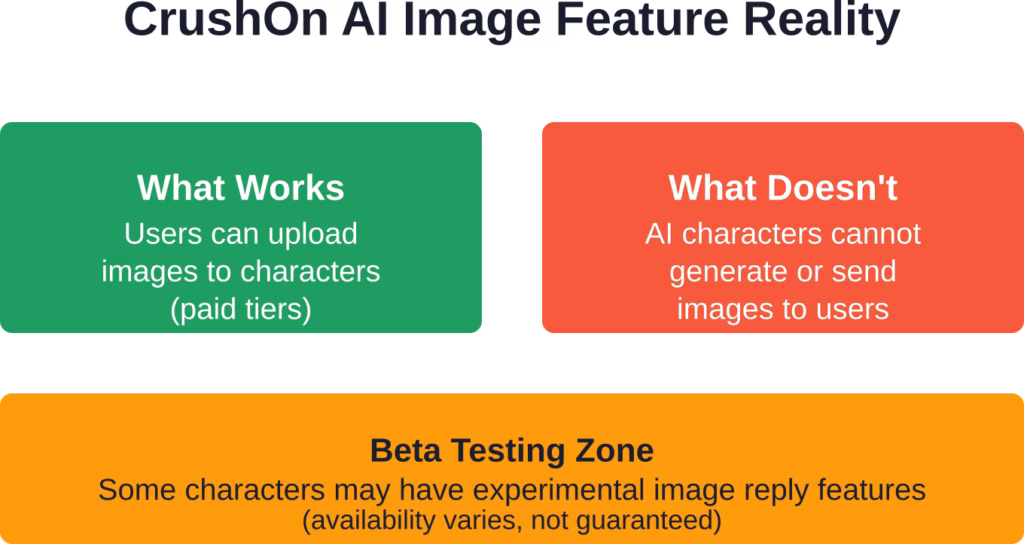Overview of working image features versus common misconceptions on CrushOn AI platform
